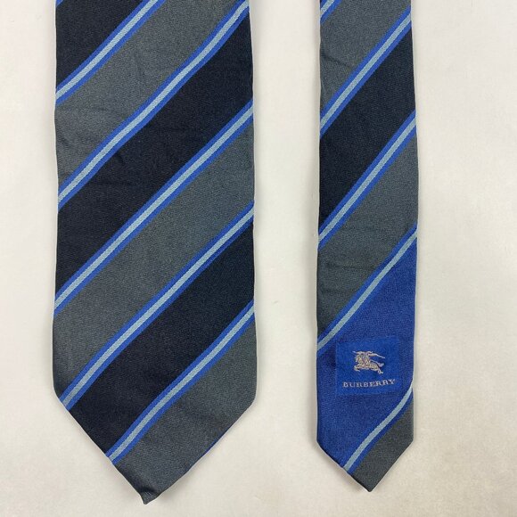 Burberry London Black Blue and Gray 100% Silk Striped Tie - Picture 4 of 11